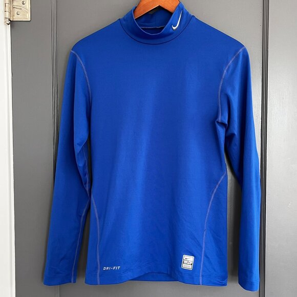 Nike Pro Combat Dri-Fit Shirt Men's Medium Blue Compression Mock Turtleneck L/S - Picture 1 of 13